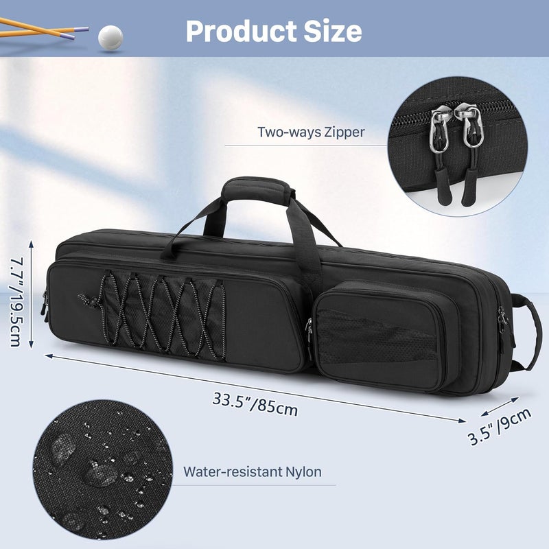 GOBUROS 4x5 Pool Cue Case, Billiard Stick Carrying Case Holds 4 Butts and 5 Shafts, Soft Pool Stick Bag with Large Front Accessories Pockets and Shoulder Strap for Easy Carry - Image 5